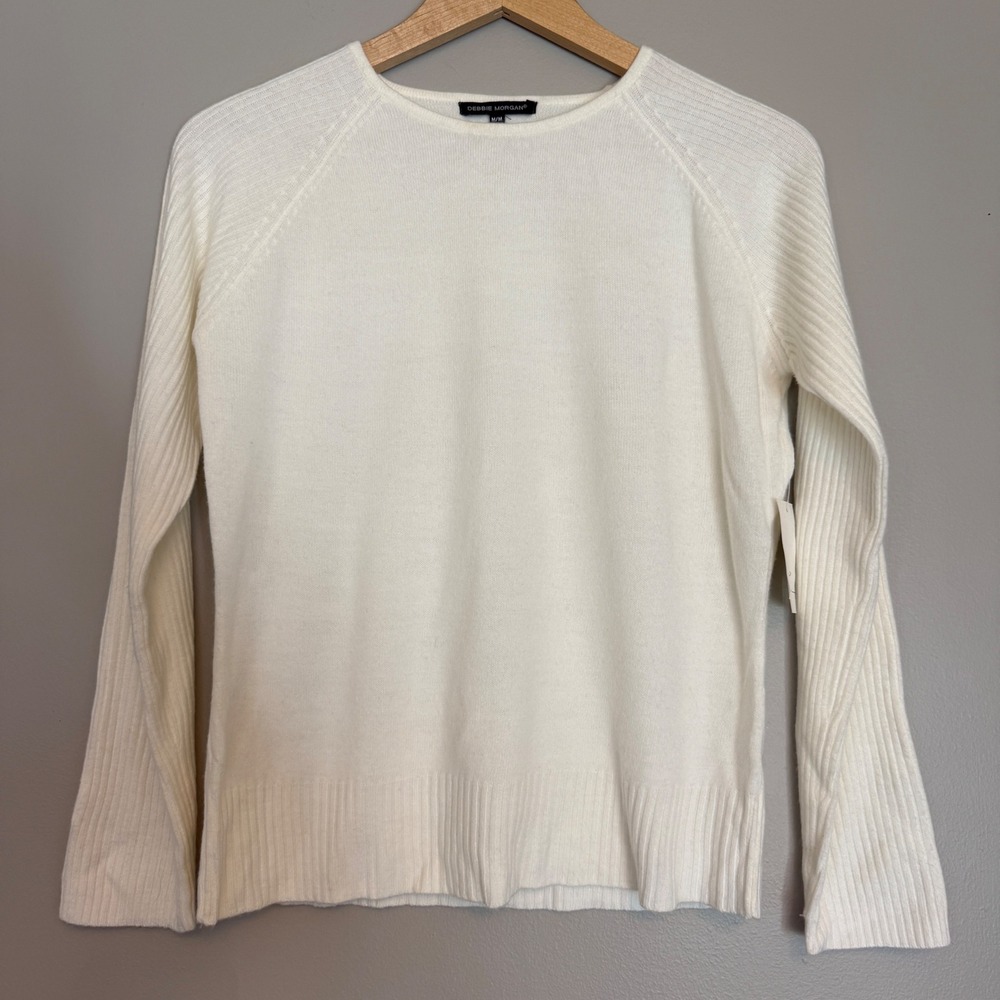 NWT Debbie Morgan Cream Ribbed Raglan Sleeve Crew‎ Neck Sweater Womens Medium